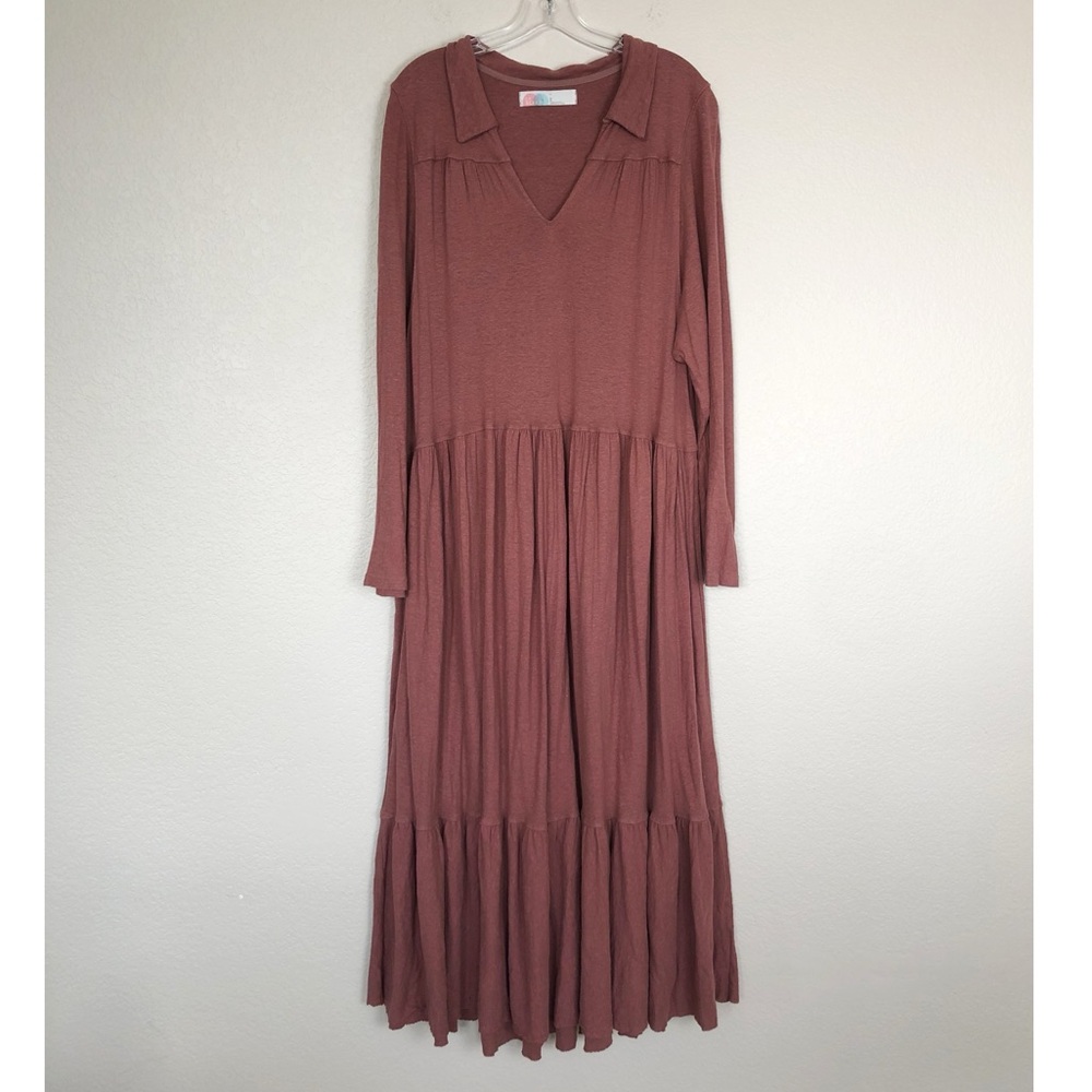 Free People Beach Pink Long Sleeve Tiered Maxi Dress L
